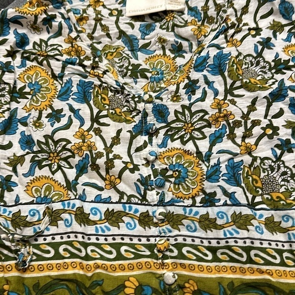 Cynthia Rowley Hippie Boho Top Green/Blue/Yellow Floral Shirt Size Small - Picture 2 of 6